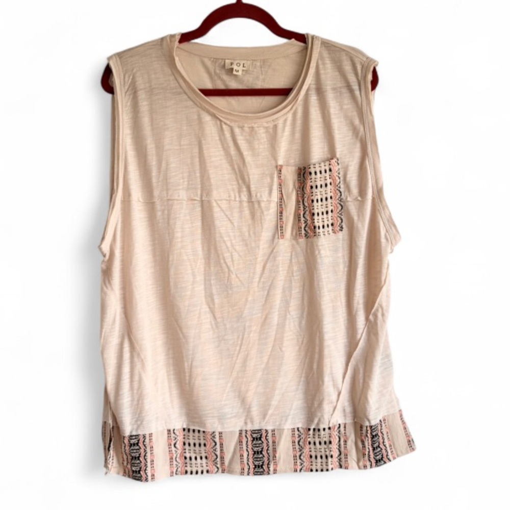 POL Beige Cotton Blend Sleeveless Boho Shirt Size M